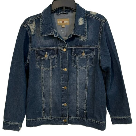 RED STAR distressed jean jacket medium blue size M  NWT - Picture 1 of 6